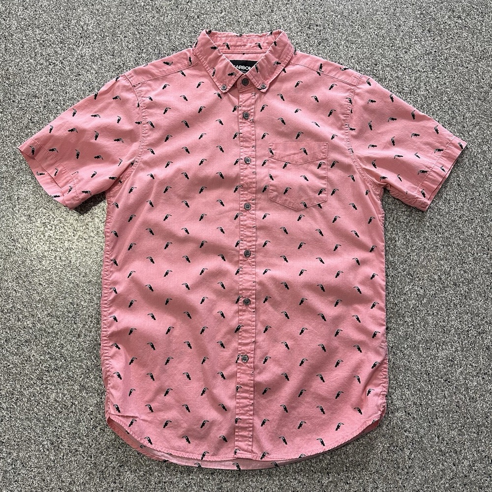 Carbon Shirt Mens S Pink Toucan Print Button Down Collar Short Sleeve